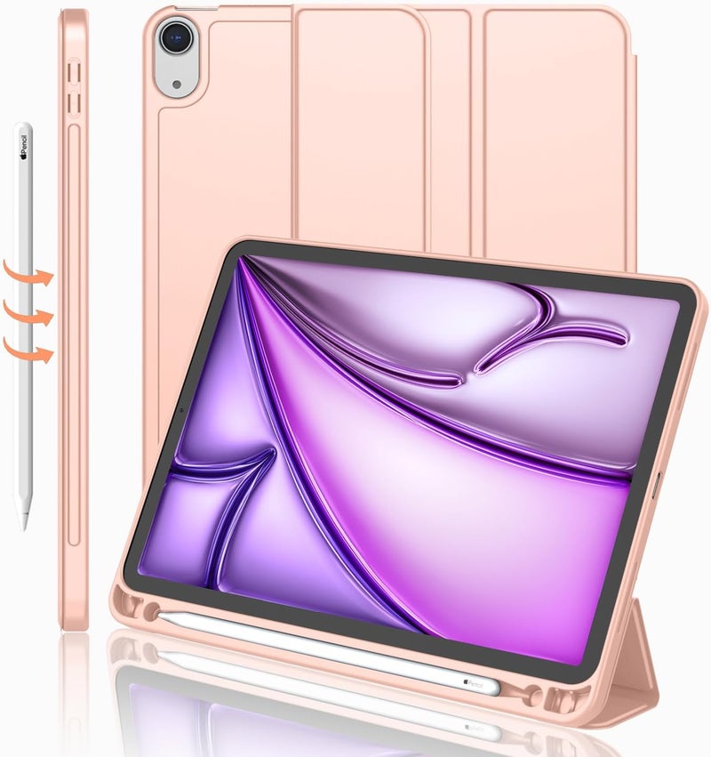 iMieet iPad Air 11 Inch Case M3(2025) / M2 (2024), iPad Air 5th/4th Generation Case 2022/2020 10.9 Inch with Pencil Holder,Trifold Stand Smart Case with Soft TPU Back(Bisque) - Image 1