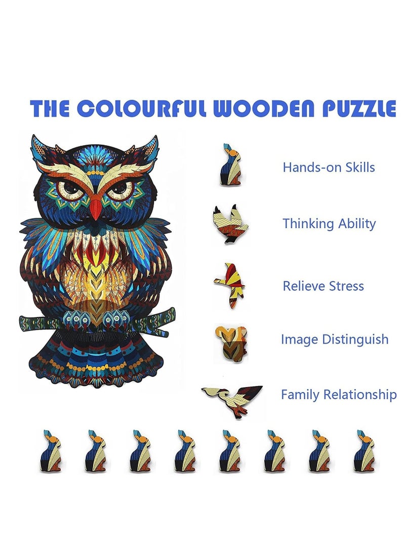 Y&D Wooden Jigsaw Puzzles 3D Wooden Animals Shaped Puzzles Best Gift for Adults and Kids DIY Puzzle Piece, Colorful Unique Shaped Owl Puzzles - Image 4