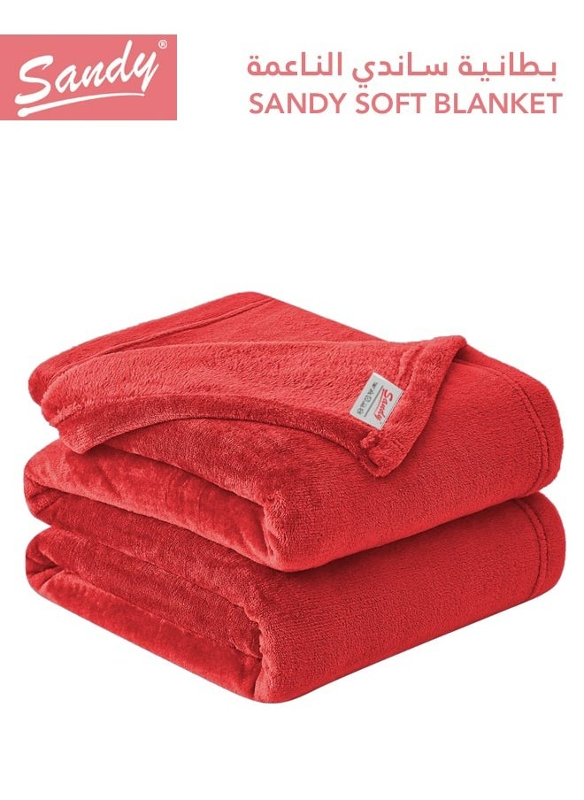 Sandy SANDY Fleece Blanket, Premium Microfiber, Super Soft Flannel Blanket for Bed, Sofa, Couch and Home Decorations, Double Size 220x240 cm, Red  - Image 1