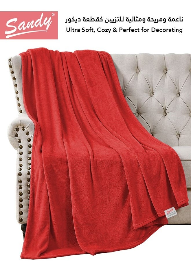 Sandy SANDY Fleece Blanket, Premium Microfiber, Super Soft Flannel Blanket for Bed, Sofa, Couch and Home Decorations, Double Size 220x240 cm, Red  - Image 2