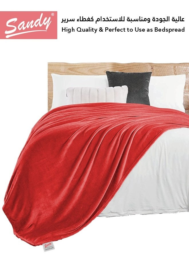 Sandy SANDY Fleece Blanket, Premium Microfiber, Super Soft Flannel Blanket for Bed, Sofa, Couch and Home Decorations, Double Size 220x240 cm, Red  - Image 3