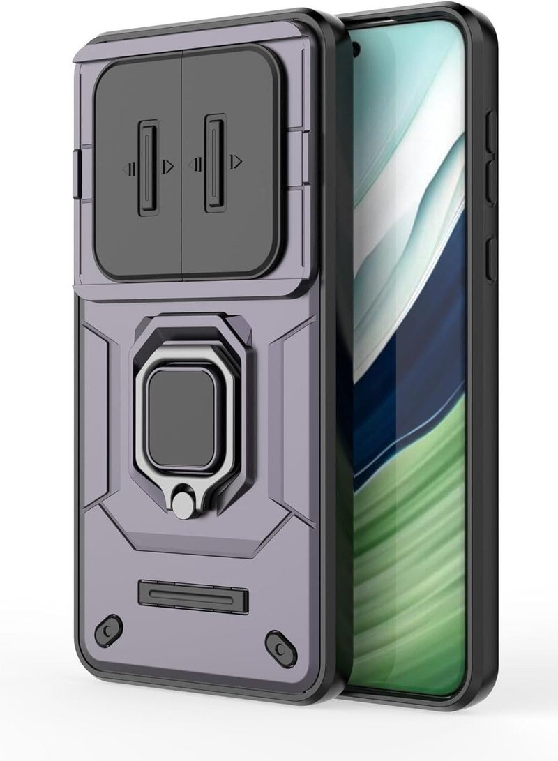 Arabest Case For Honor X9B,Military Slide Lens Camera Protection [Built-in Kickstand] Magnetic Metal Ring Holder Heavy Duty TPU+PC Shockproof Phone Case For Honor Magic 6 Lite/Honor X9B/X50 5G (Purple) - Image 2