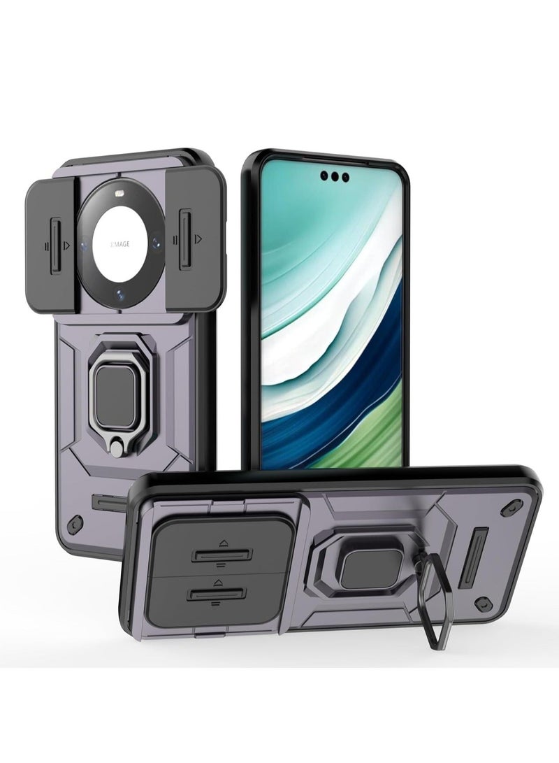 Arabest Case For Honor X9B,Military Slide Lens Camera Protection [Built-in Kickstand] Magnetic Metal Ring Holder Heavy Duty TPU+PC Shockproof Phone Case For Honor Magic 6 Lite/Honor X9B/X50 5G (Purple) - Image 1