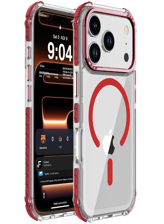 DEERLAMN Strong Magnetic Case for Phone 17 Pro 6.3-Inch,[Compatible with Magsafe] Clear Slim Shockproof Protective Phone Cover for Women Men-Transparent Red - Image 1
