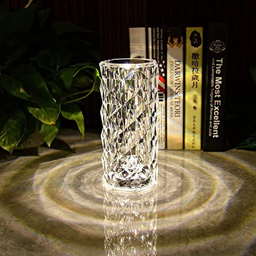 XERGY Crystal Table Lamp,3 Color Changing Rose Diamond Night Light,Led Usb Nightstand Lamp With Touch Control For Living Room Bedroom,Party Dinner Decorative Rakshabandhan Gift For Sister,White - Image 3