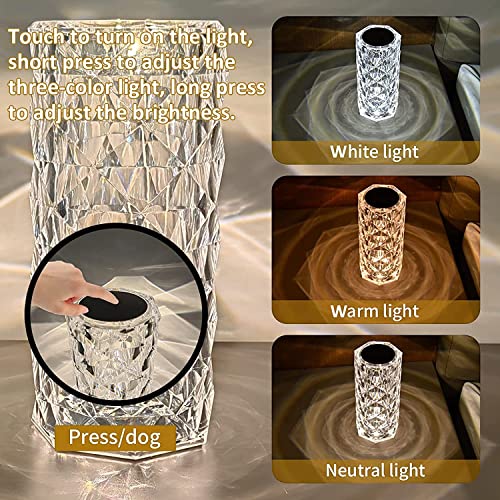 XERGY Crystal Table Lamp,3 Color Changing Rose Diamond Night Light,Led Usb Nightstand Lamp With Touch Control For Living Room Bedroom,Party Dinner Decorative Rakshabandhan Gift For Sister,White - Image 5