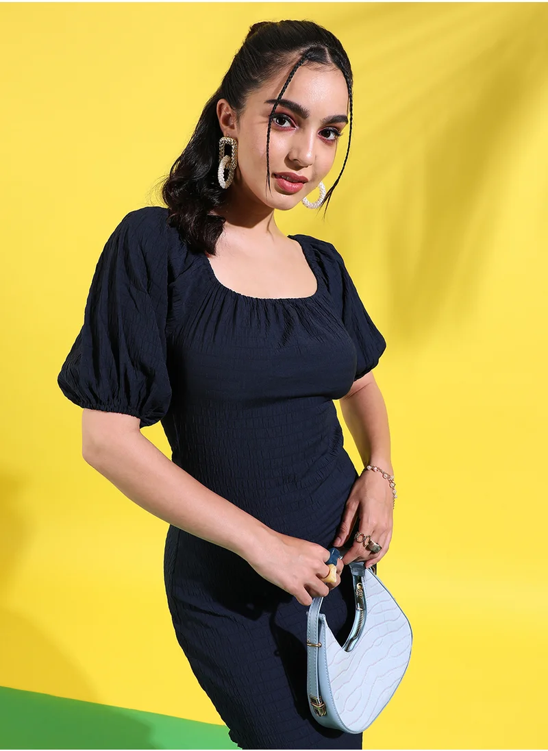 Campus Sutra Women's Solid Black Regular Fit Dress