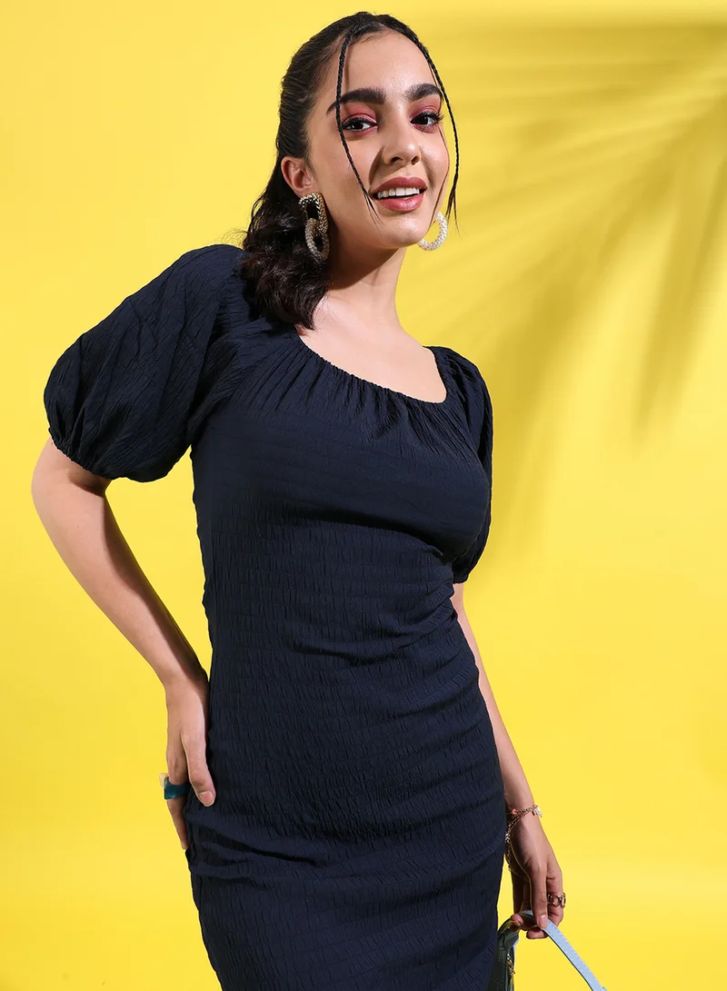 كامبوس سوترا Women's Solid Black Regular Fit Dress