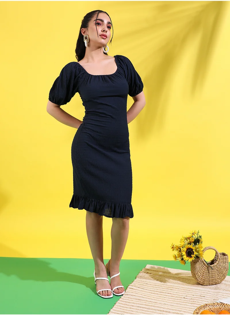 Campus Sutra Women's Solid Black Regular Fit Dress