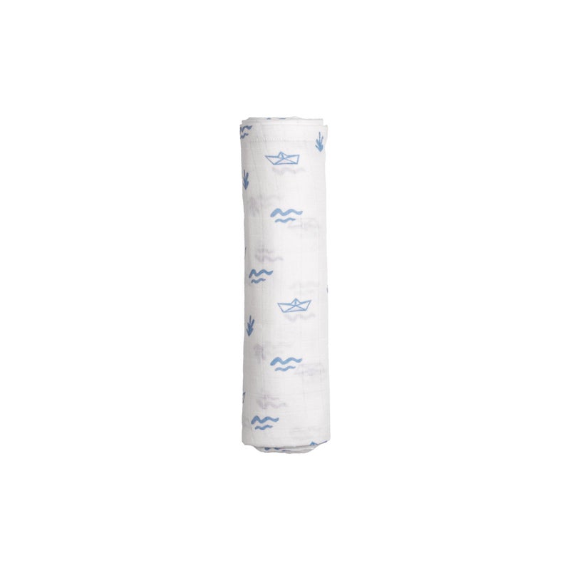 Masilo 100% Organic Muslin Burp Cloth & Swaddle Gift Set for Newborn Boys & Girls/Baby & Infant Essentials/Soft & Comfortable Combo Pack/ (1 x Burp Cloth & Swaddle) - Boat - Image 3