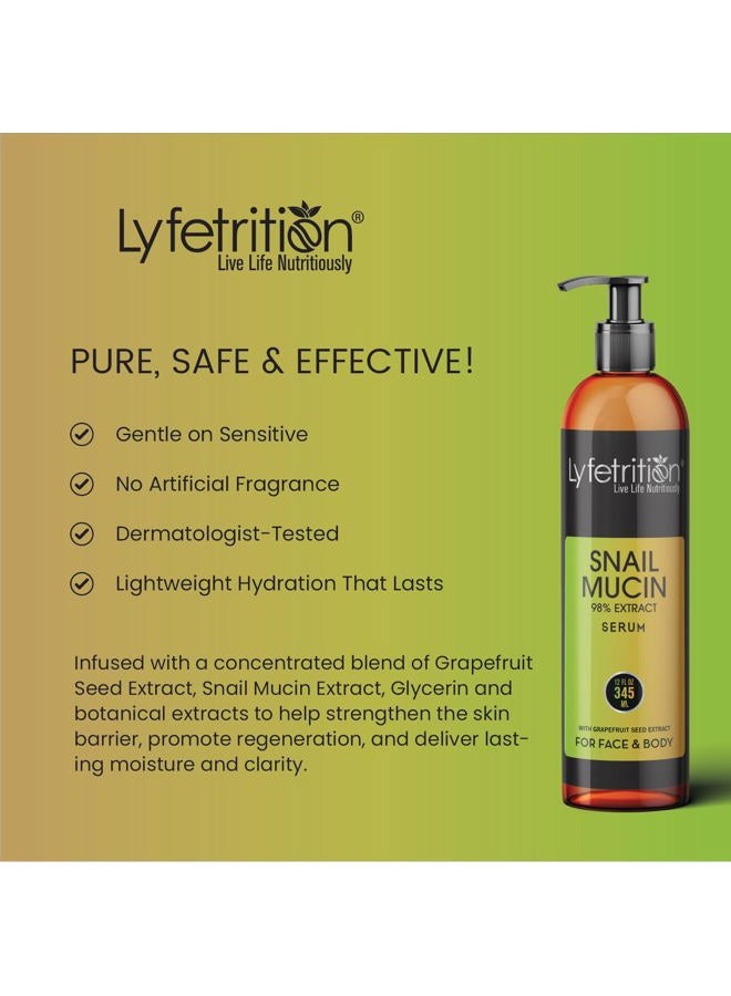 Lyfetrition Snail Mucin 98% Power Repairing Serum with Hyaluronic Acid & Aloe Vera, Skin Repair Serum, Moisturizing Serum Essence for Soothing, Reducing Fine Lines Deep Nourishing (12 Fl Oz) - Image 4