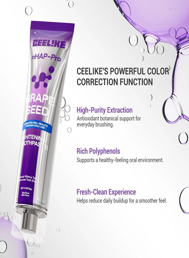 CEELIKE Grape Seed Whitening Toothpaste, Color Correcting Purple Paste with Nano Hydroxyapatite (nHAP), Fluoride Free & Peroxide Free, for Whiter Teeth & Sensitive Teeth (2) - Image 3