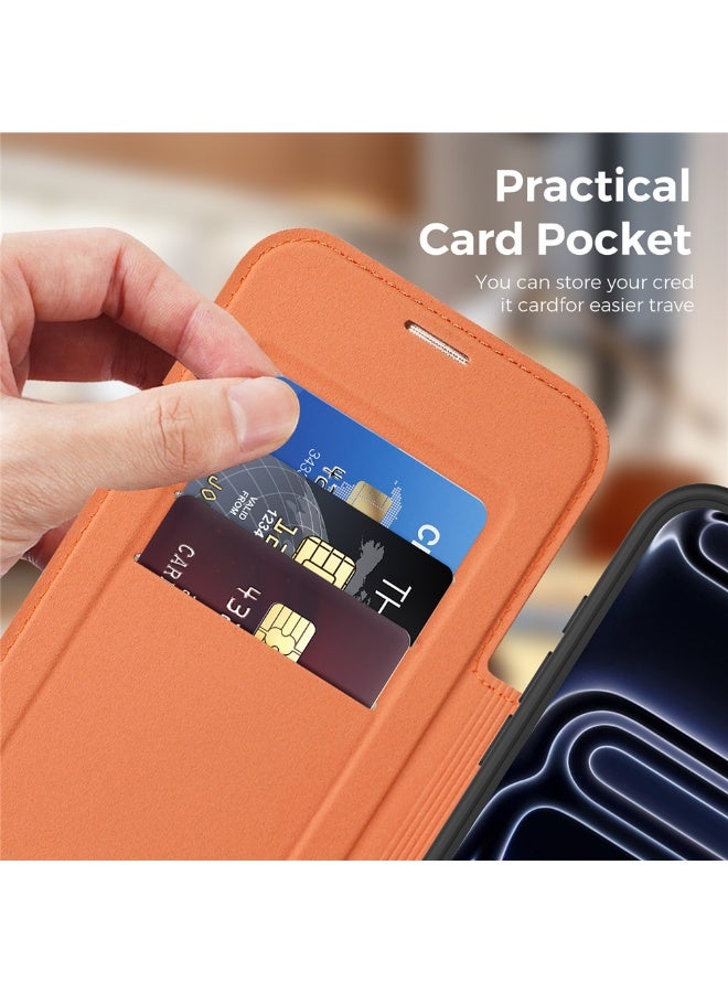 ICARLUS For iPhone 17 Pro Max Case Compatible with MagSafe RFID Blocking Card Holder Leather Phone Cover - Orange - Image 2