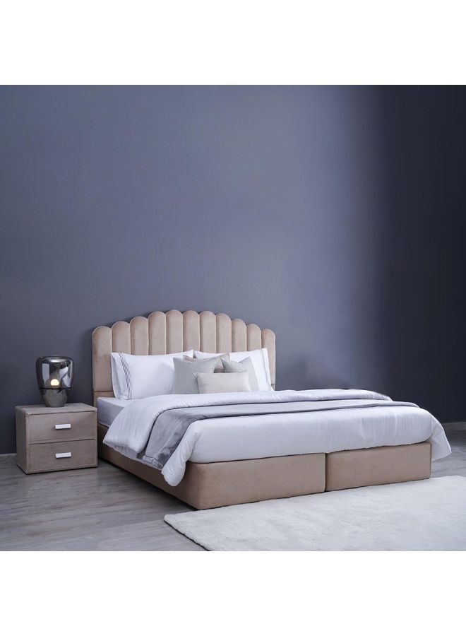 Karnak Almira Upholstered Velvet Bed Frame Bedroom Furniture Strong And Sturdy Modern Design Wooden Bed | Quiet & Comfortable Bed (Super King - 200x200cm, Beige) - Image 1