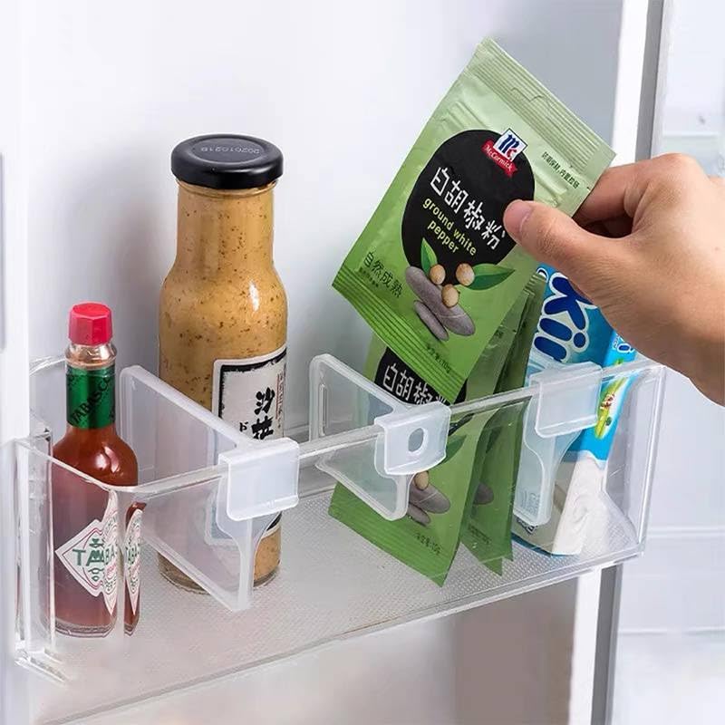 Genaric Clear Refrigerator Door Organiser, 4 Compartments, Multi-Level Storage Rack, 5.5 x 7.5 cm, Transparent
