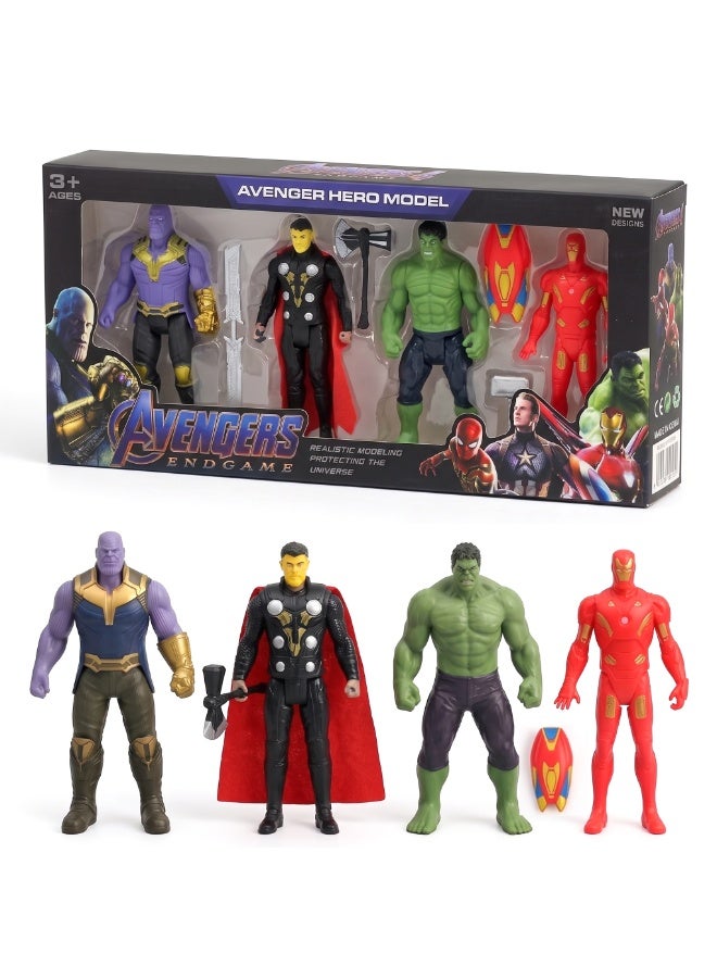 Avengers Endgame Toy Set of 4 Action Figures – Thanos with Infinity Gauntlet, Thor with Stormbreaker & Cape, Hulk & Iron Man with Shield | 6-Inch Movable Superhero Model Dolls & Cake Toppers | Best Birthday Gift & Party Favor for Kids Boys 3+ - Image 1