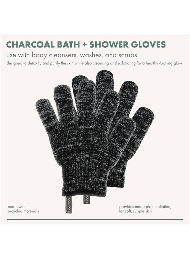 Ecotools Charcoal Infused Bath & Shower Gloves, Cleansing For Whole Body, Self-Tan Prep & Removal, Exfoliating, Detoxifying & Purifying, Recycled Netting, Eco-Friendly, Vegan, 1 Pair, 2 Gloves Total - Image 1