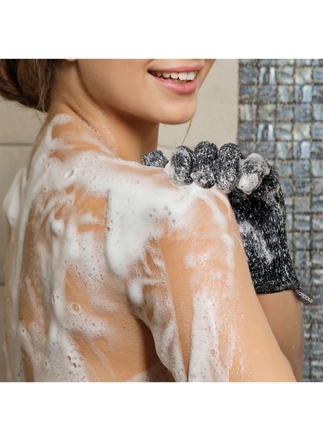 Ecotools Charcoal Infused Bath & Shower Gloves, Cleansing For Whole Body, Self-Tan Prep & Removal, Exfoliating, Detoxifying & Purifying, Recycled Netting, Eco-Friendly, Vegan, 1 Pair, 2 Gloves Total - Image 2
