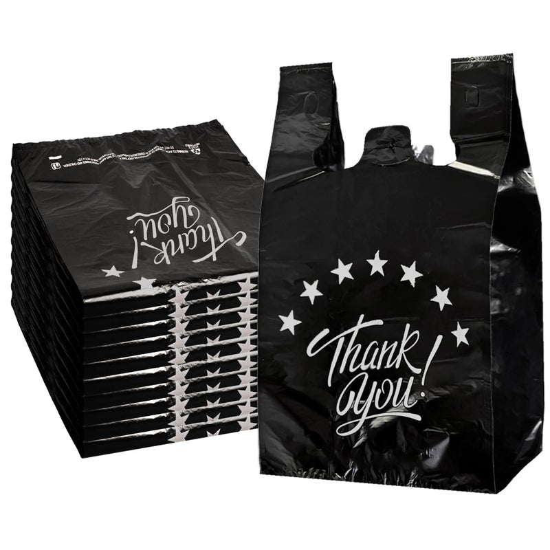 YoYoRain YoYoRain Black Thank you T shirt bag Grocery shopping bag Reusable and Disposable Supermarket Bag 11x6x21 100PCS