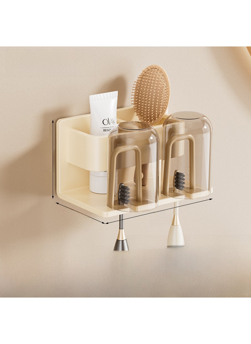 Generic - Bathroom Electric Toothbrush Holder Wall Mount Storage Set Cream-Two-Person Aluminum Toothbrush Holker 2 Mouthwash Cup (No Punch) - Image 1