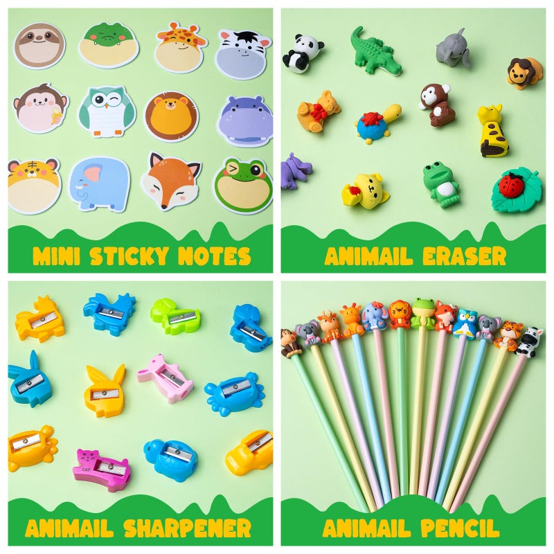 DMIGHT 158Pcs Jungle Safari Animal Party Favors, School Stationery Set, Classroom Birthday Gifts for Students, Wild One Party Favors, Goodie Bags Fillers for Kids, Jungle Theme Decorations - Image 4