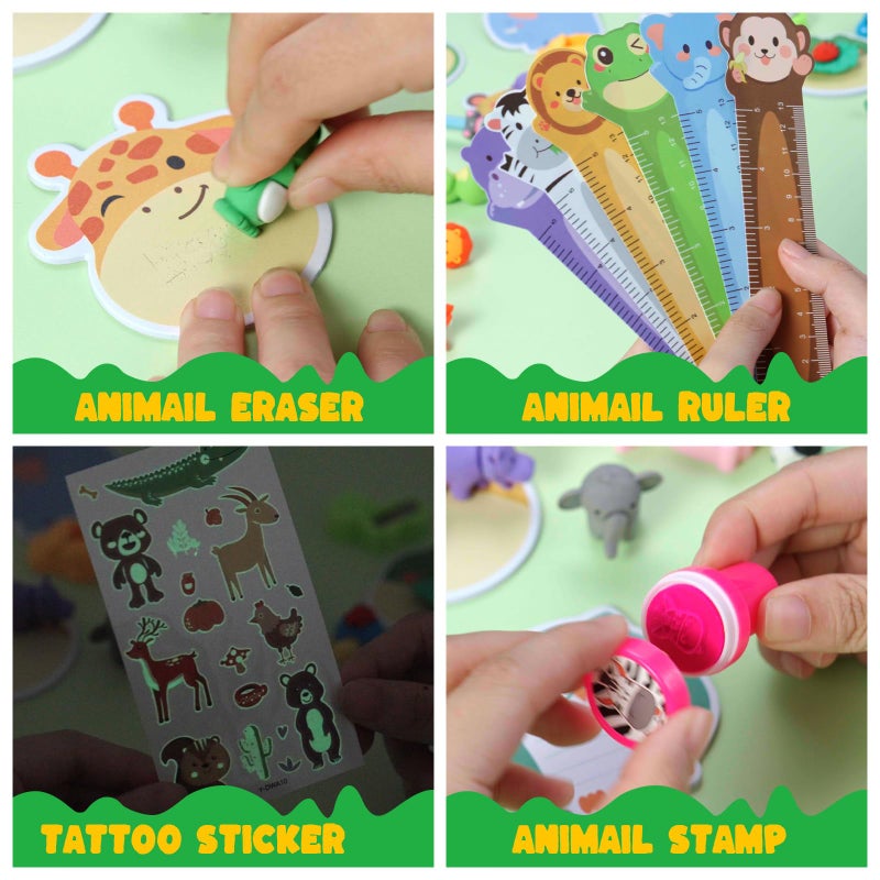 DMIGHT 158Pcs Jungle Safari Animal Party Favors, School Stationery Set, Classroom Birthday Gifts for Students, Wild One Party Favors, Goodie Bags Fillers for Kids, Jungle Theme Decorations - Image 5
