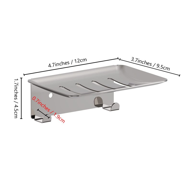 LUEXBOX Soap Dish For Shower  4 Slot Self-Adhesive Soap Holder For Bathroom  Wall Mounted Shower Soap Holder With Hook  Stainless Steel Soap Tray Reflective Silver - Image 2