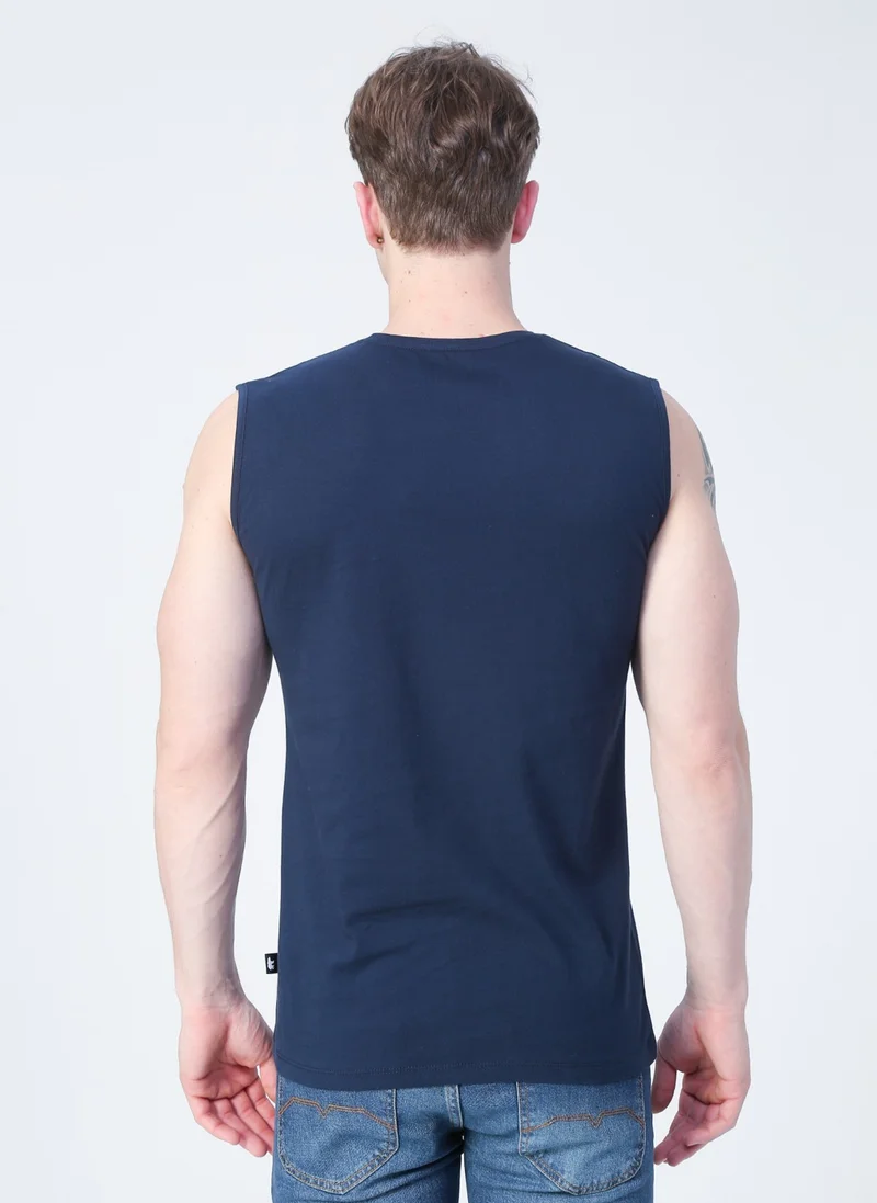 Bad Bear 22.01.23.002_Tribe Tank-Top Straight Collar Normal Fit Plain Navy Blue Men's Undershirt