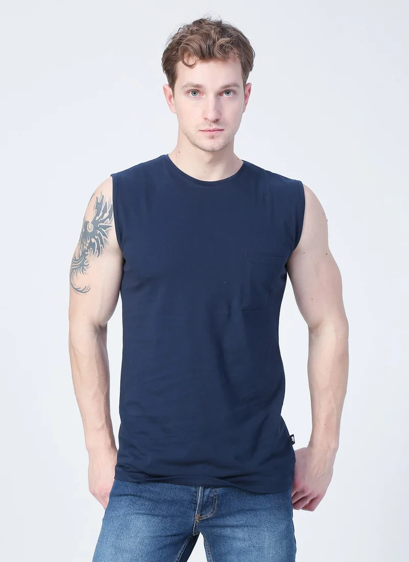 Bad Bear 22.01.23.002_Tribe Tank-Top Straight Collar Normal Fit Plain Navy Blue Men's Undershirt