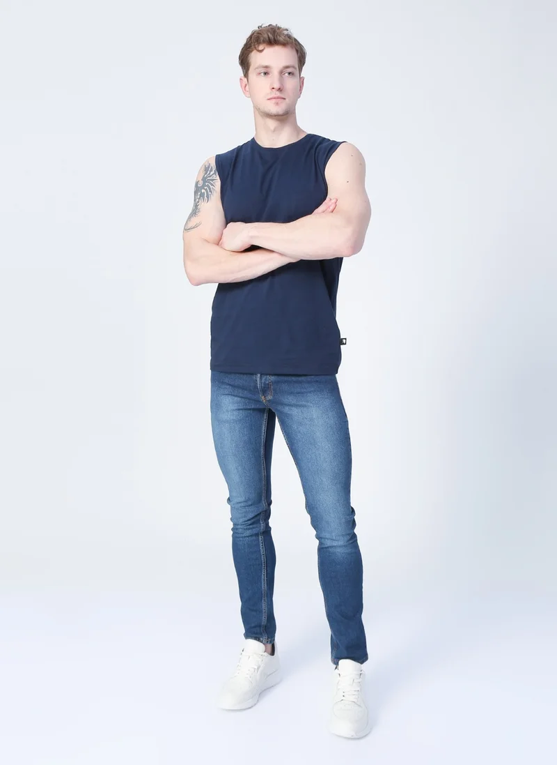 Bad Bear 22.01.23.002_Tribe Tank-Top Straight Collar Normal Fit Plain Navy Blue Men's Undershirt