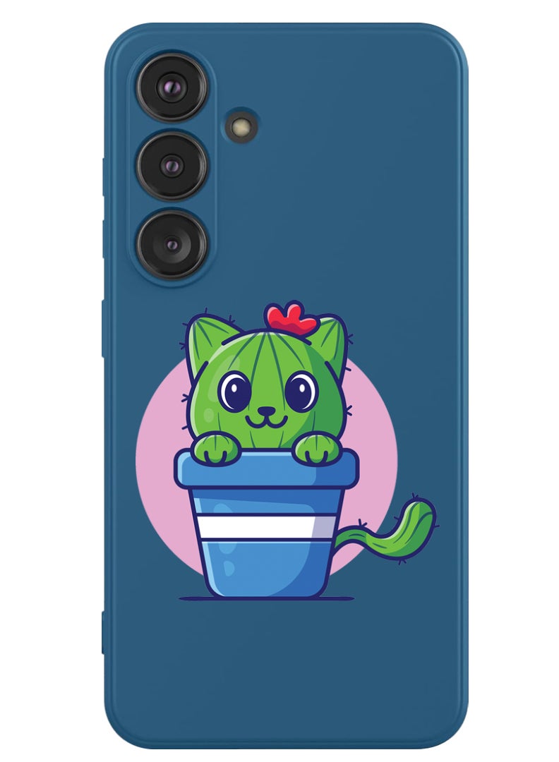 Theodor Protective Slim Fit Case Liquid Silicone Cover with Full Body Protection Anti-Scratch Shockproof Case For Samsung Galaxy S24 Plus (Blue) - Cute Cat Cactus - Image 1