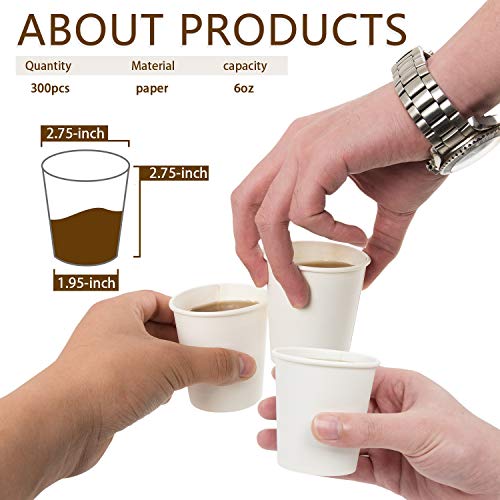 Vumdua 300 Pcs 6 oz Disposable Paper Cups, Hot Cold Beverage Drinking Cup for Coffee, Water, Tea, Juice, Espresso & Cortado (White) - Image 2