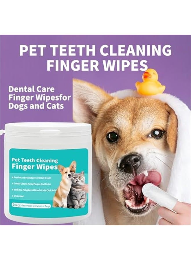 Beauenty -Teeth Cleaning Finger Wipes for Dogs & Cats, Pet Dental Care by Reducing Plaque and Tartar Remove Bad Breath, Disposable Gentle Gum Care Pet Wipes, 50 PCS - Image 2