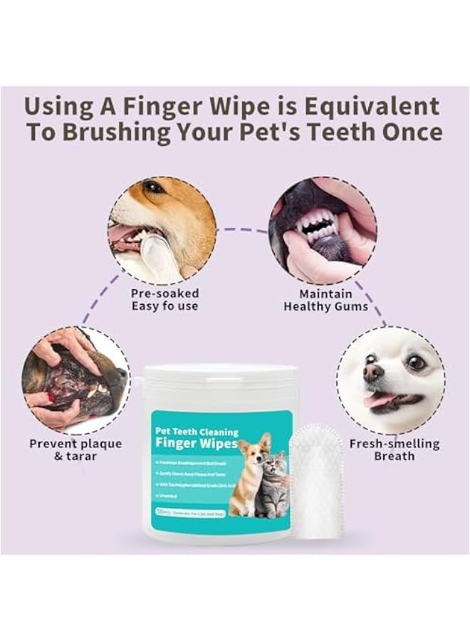 Beauenty -Teeth Cleaning Finger Wipes for Dogs & Cats, Pet Dental Care by Reducing Plaque and Tartar Remove Bad Breath, Disposable Gentle Gum Care Pet Wipes, 50 PCS - Image 3