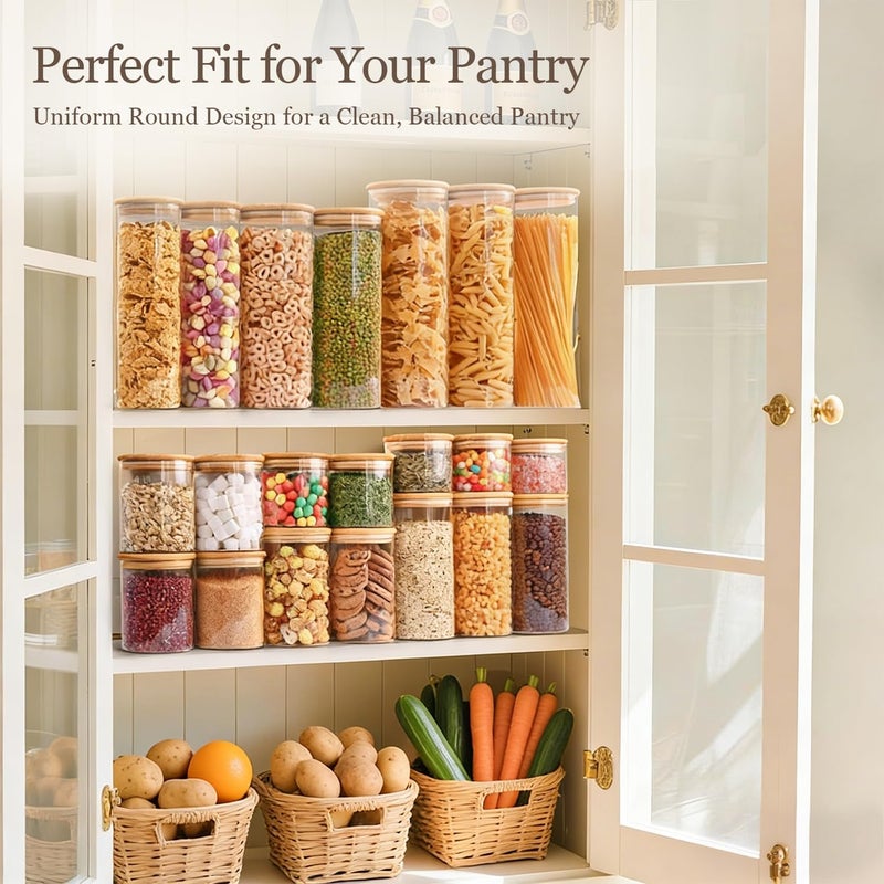 ComSaf Glass Storage Containers with Lids (0.6qt/1qt/1.5qt) Set of 6,Glass Pantry Storage Containers with Airtight Lid & lables for Dry Food, Snacks, Nuts, Stackable for Kitchen, Pantry Organization - Image 5