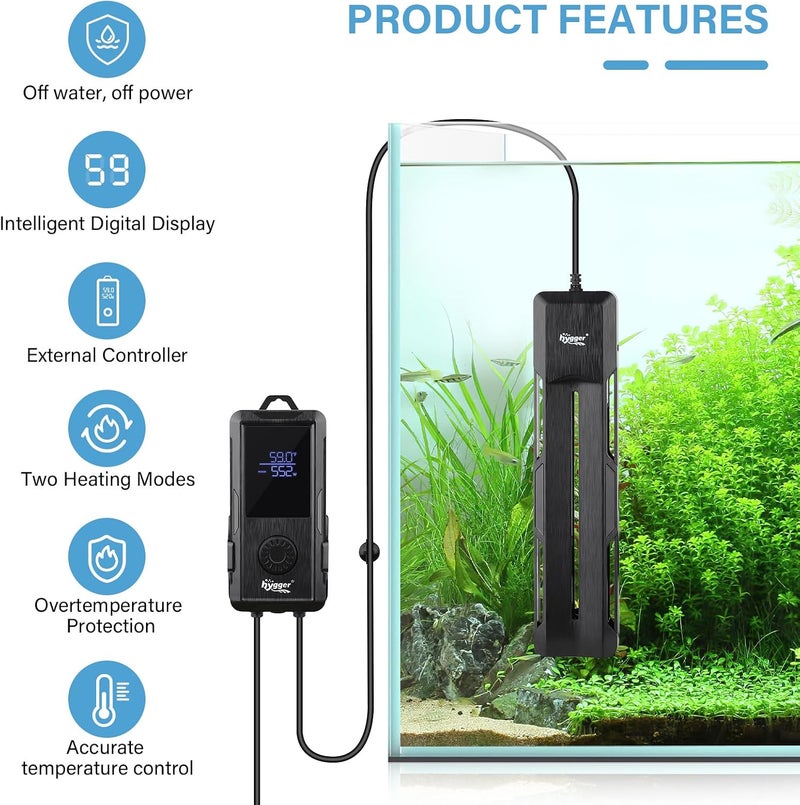 Hygger Submersible Aquarium Heater, 800W with Smart Digital Display Controller and Extra Suction Cup Cup, Auto Shut-Off Protection, for 500-1000L Freshwater Salt Water Tank - Image 5