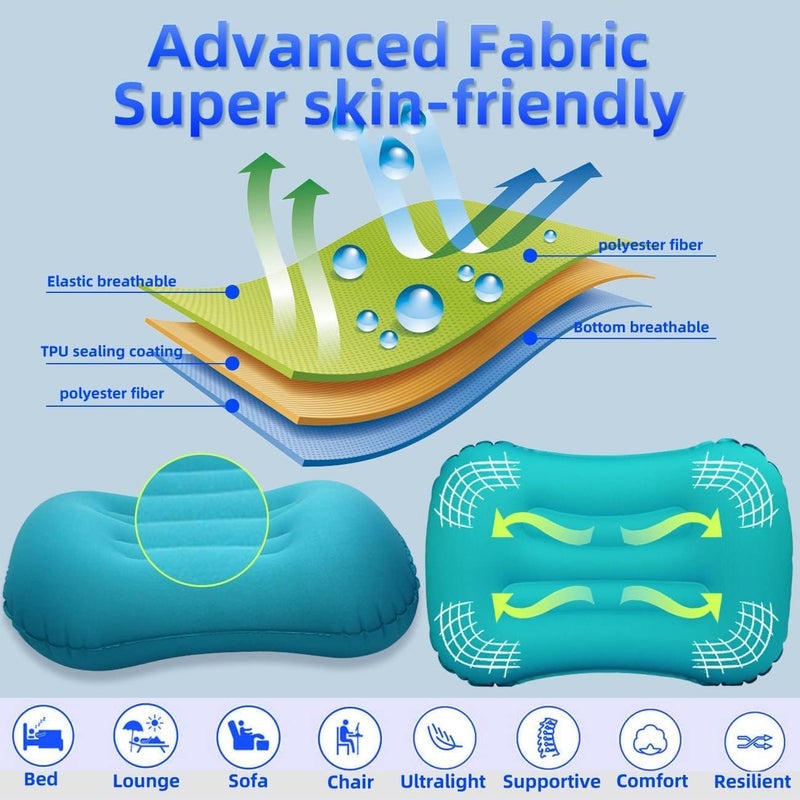ELECDON Ultralight Inflatable Travel Pillow for Neck and Lumbar Support - Malachite Green - Image 4