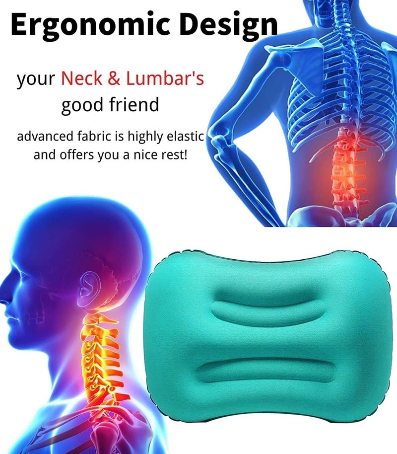 ELECDON Ultralight Inflatable Travel Pillow for Neck and Lumbar Support - Malachite Green - Image 2