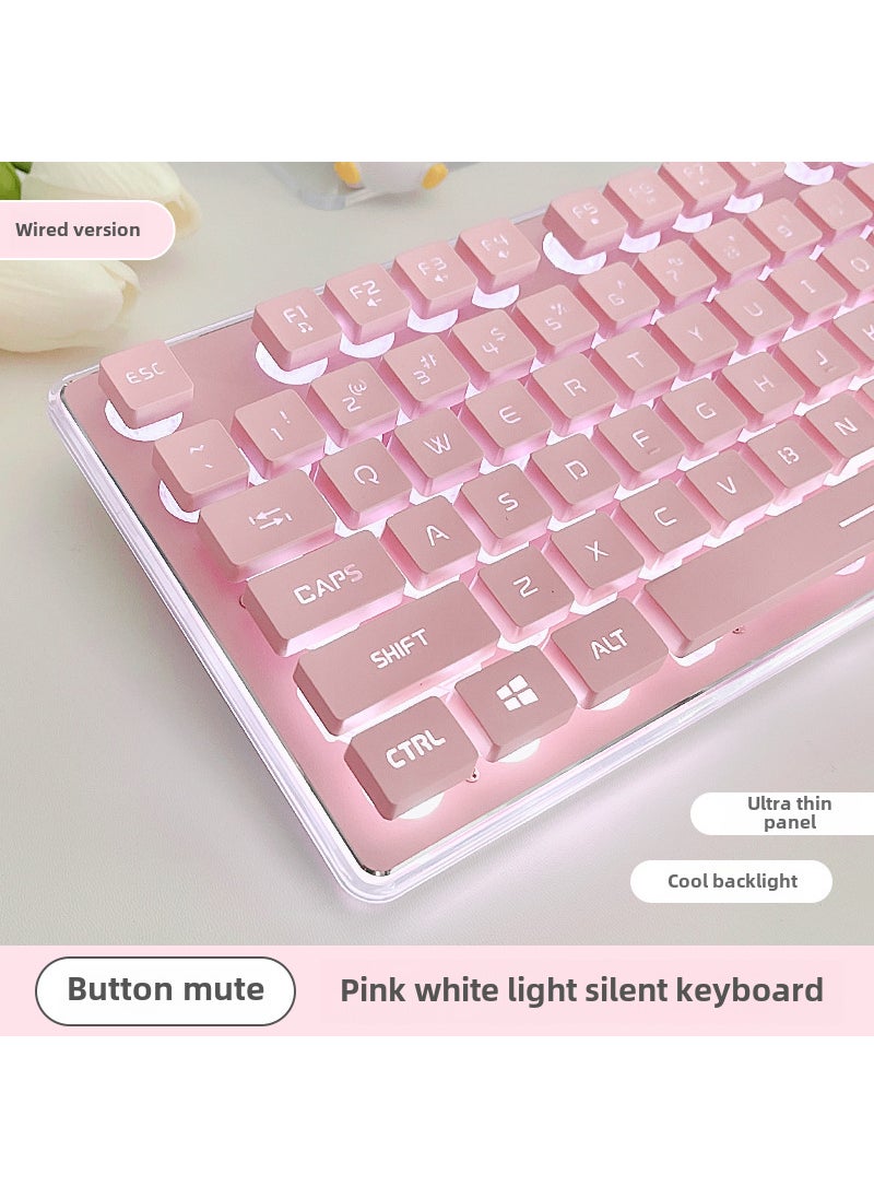 Generic - Forerunner GX710 Key Mute Keyboard Wired Comfortable Mechanical Handfeel Keyboard Mouse Set Game Office [Wired Mute Single Keyboard] Pink-White Light [Wired Mute Single Keyboard] Pink-White Light - Image 1