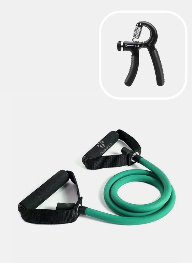 كانجرو حبل المقاومة مفرد لون اخضر مقاومة متوسطة و مقبض تمارين لليد