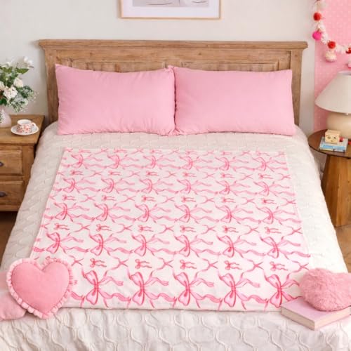Jungle Star Pink Bow Throw Blanket –Easter Soft Fleece Blanket for Girls and Women, Coquette Aesthetic Room Decor for Bed, Couch, Chair, Preppy Bedroom or Gift, Cute Pink Bow Decor Blanket - Image 5