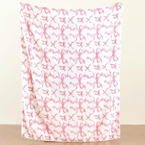 Jungle Star Pink Bow Throw Blanket –Easter Soft Fleece Blanket for Girls and Women, Coquette Aesthetic Room Decor for Bed, Couch, Chair, Preppy Bedroom or Gift, Cute Pink Bow Decor Blanket - Image 3