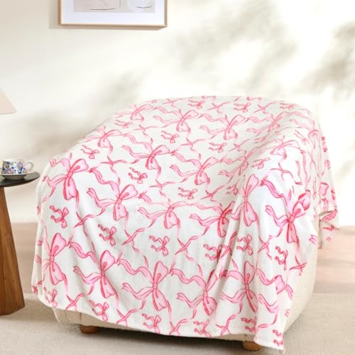 Jungle Star Pink Bow Throw Blanket –Easter Soft Fleece Blanket for Girls and Women, Coquette Aesthetic Room Decor for Bed, Couch, Chair, Preppy Bedroom or Gift, Cute Pink Bow Decor Blanket - Image 1
