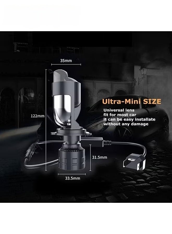 H4 LED Headlight Bulbs With Projector 30000LM Extremely Bright 6000K White Hi-Lo Beam Function with Clear Cut Off Line, H4/9003/HB2 Mini Projector Lens Retrofit Kit - Image 2