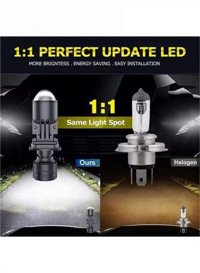 H4 LED Headlight Bulbs With Projector 30000LM Extremely Bright 6000K White Hi-Lo Beam Function with Clear Cut Off Line, H4/9003/HB2 Mini Projector Lens Retrofit Kit - Image 5