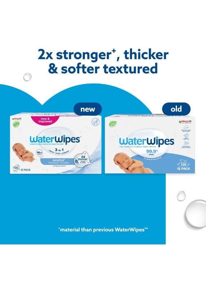 WaterWipes Sensitive+ Newborn & Baby Wipes, 720 Count (12 Packs), 3-In-1 Cleans, Cares, Protects, 99.9% Water, Unscented - Image 3