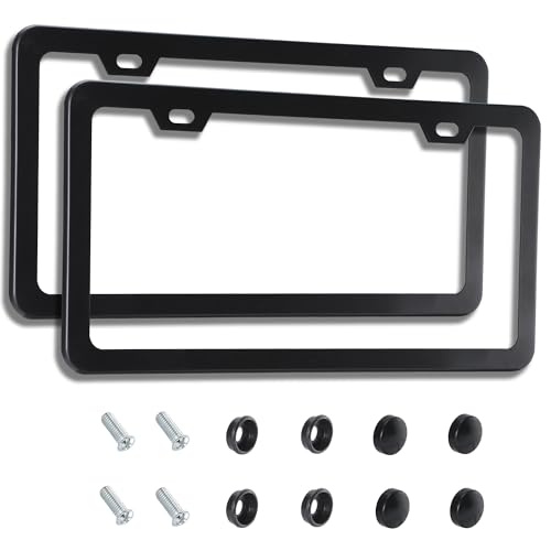 VRYTOR 2PCS Matte Black License Plate Frames NoCover State Name Premium Rust Proof Aluminum License Plate Holder for Women and Men Universal Car Plate Frame with 2 Holes Easy to Install - Image 1