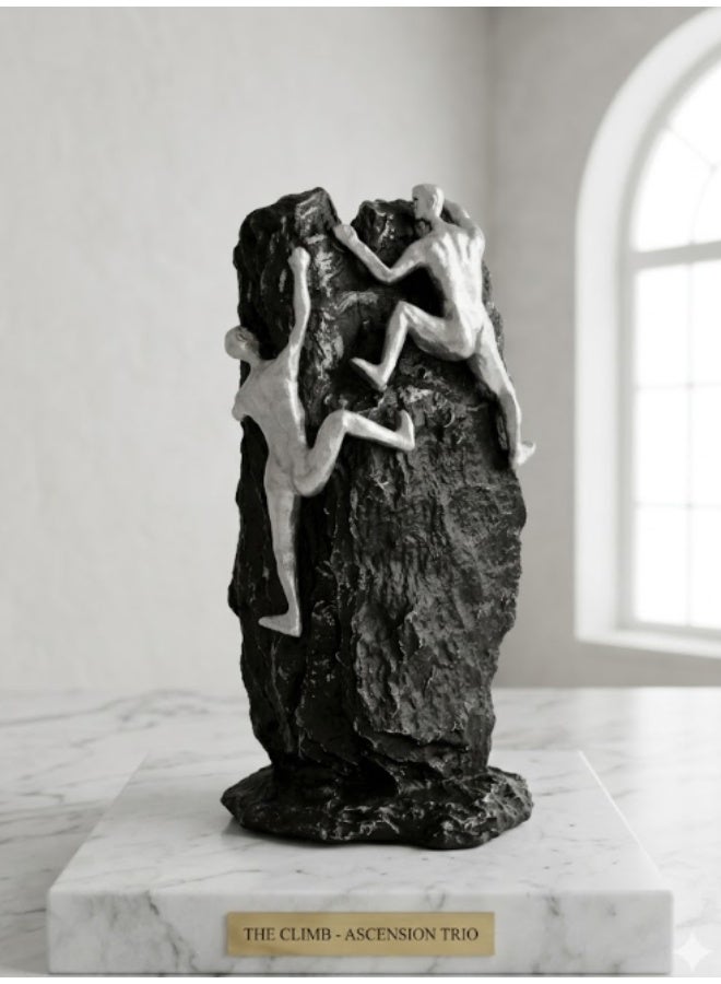 Modern Peak of Determination” Abstract Rock Climbing Sculpture – Modern Artistic Décor Piece in Silver & Black