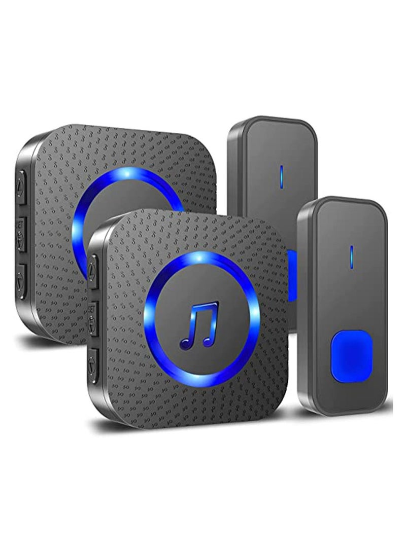 Wireless Doorbell, Waterproof Door Bell Battery Operated at 1,300 ft with 2 Plug in Receivers Kit 2 transmitter Remote ons, 55 Chimes 5 Volume with LED, Loud Enough for Home Classroom - Image 1