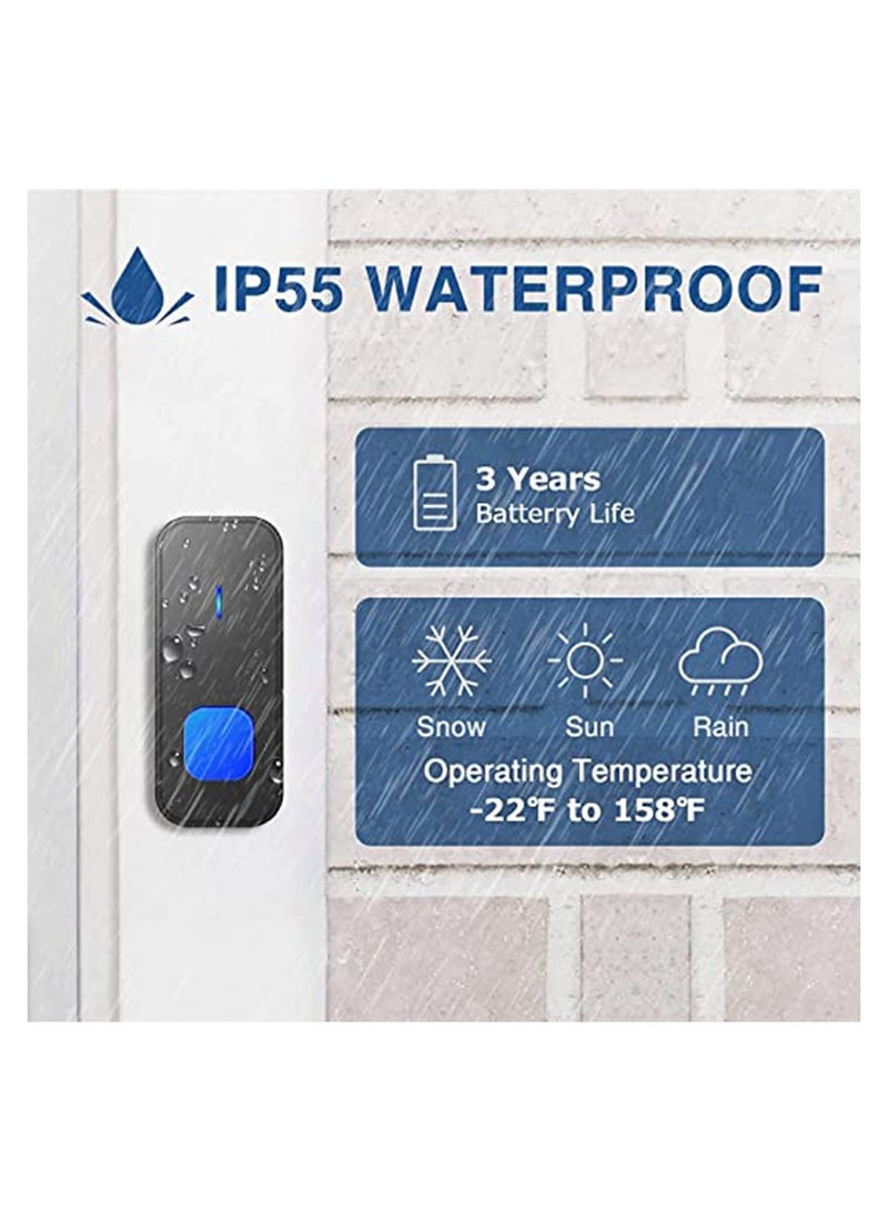 Wireless Doorbell, Waterproof Door Bell Battery Operated at 1,300 ft with 2 Plug in Receivers Kit 2 transmitter Remote ons, 55 Chimes 5 Volume with LED, Loud Enough for Home Classroom - Image 3